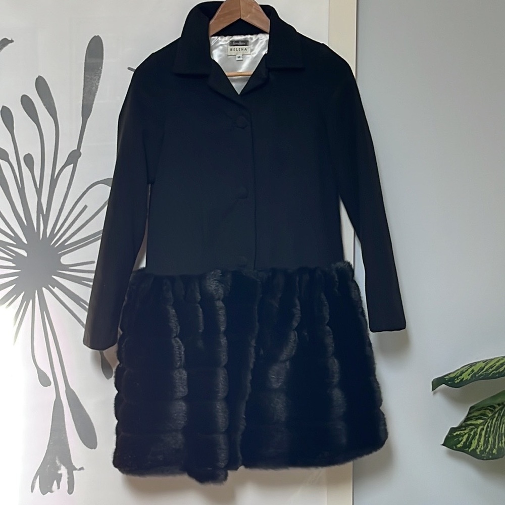 HELENA Neiman Marcus size 14 black coat with faux fur